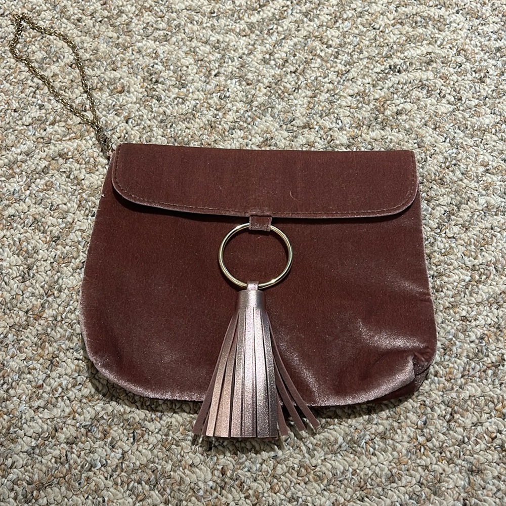 Ion Plush Velvet Tassel Crossbody Bag - Dusty Rose